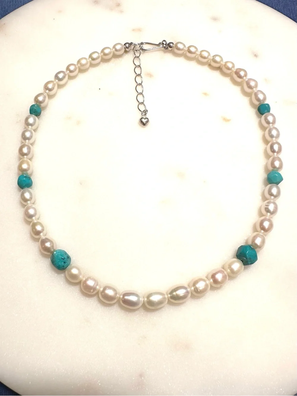 Jay King Off White Baroque Freshwater Pearl with Turquoise Beads Sterling Silver